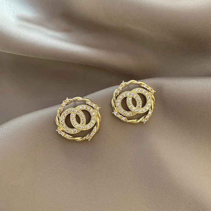 

2021 New Crystal Drop Earrings Luxury Shining Gold Silver Color Round Rhinestone Dangle Earrings for Women Wedding Party Jewelry
