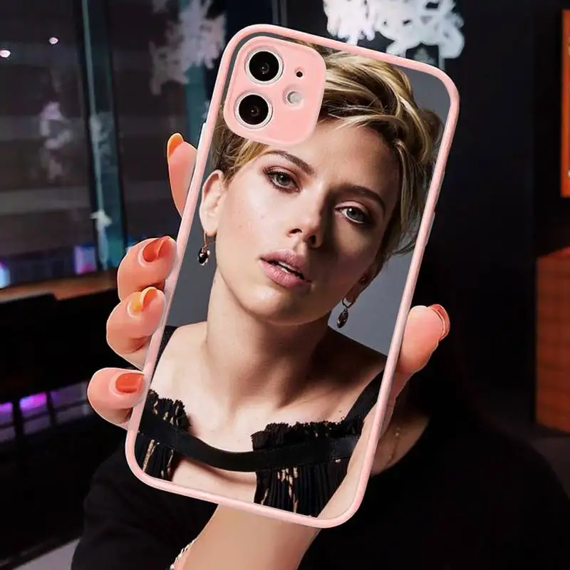 

Scarlett Johansson Phone Case For iPhone 12 11 Mini Pro XR XS Max 7 8 Plus X Matte transparent Pink Back Cover