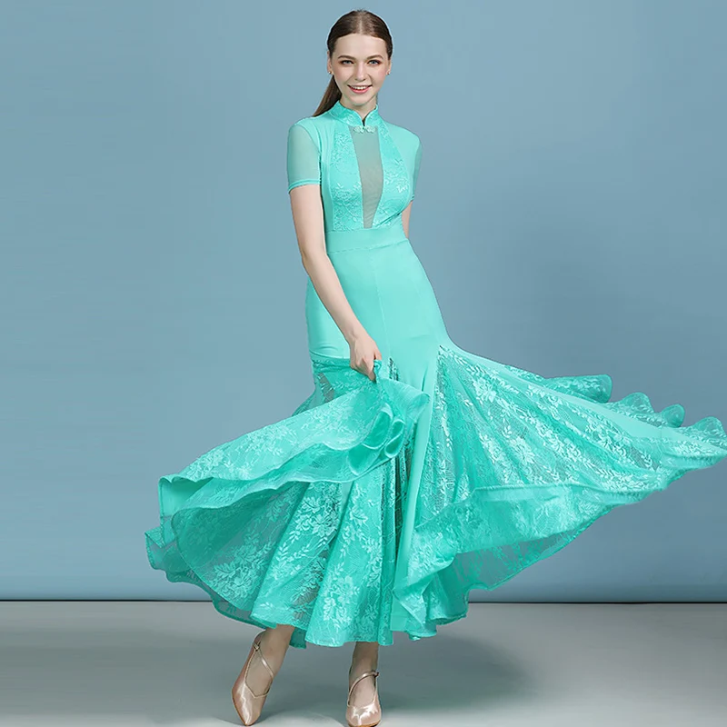 Платье для бальных танцев взрослых чонсам воротник кружево короткий рукав