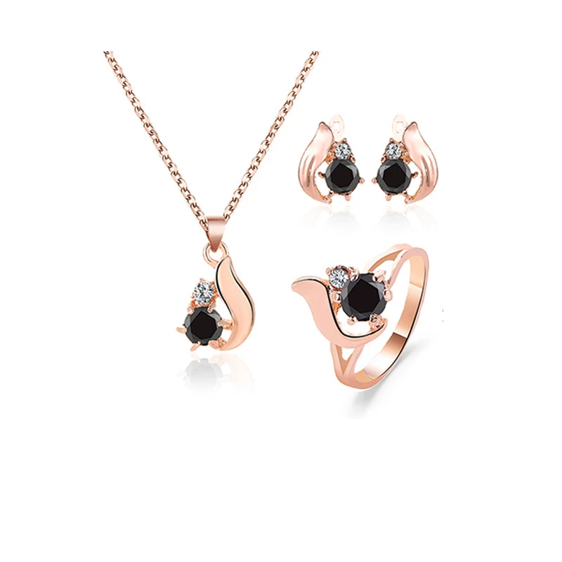 Female Obsidian Water Drop Rings Necklace Earrings Set Vintage Simple Stone Metal Pendant Necklaces Jewelry Accessories | Украшения и