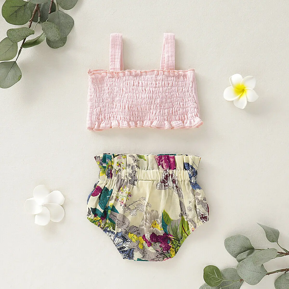 

0-24M Newborn Kids Baby Girl Floral Clothes Bowknot Sleeveless Corp Top and Shorts Summer Cute Lovely Outfits Cotton Sunsuit