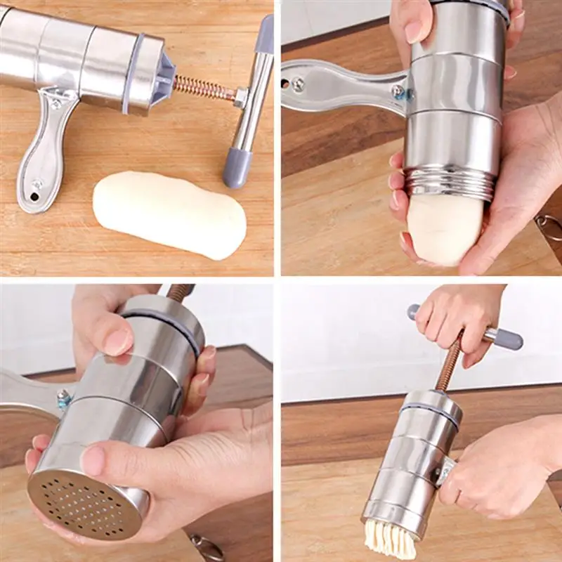 

Kapmore 1pc Pasta Maker Stainless Steel Pasta Press With 5Pcs Pressing Mold For Noodles Baking Tool Accessories Kitchen Supplies