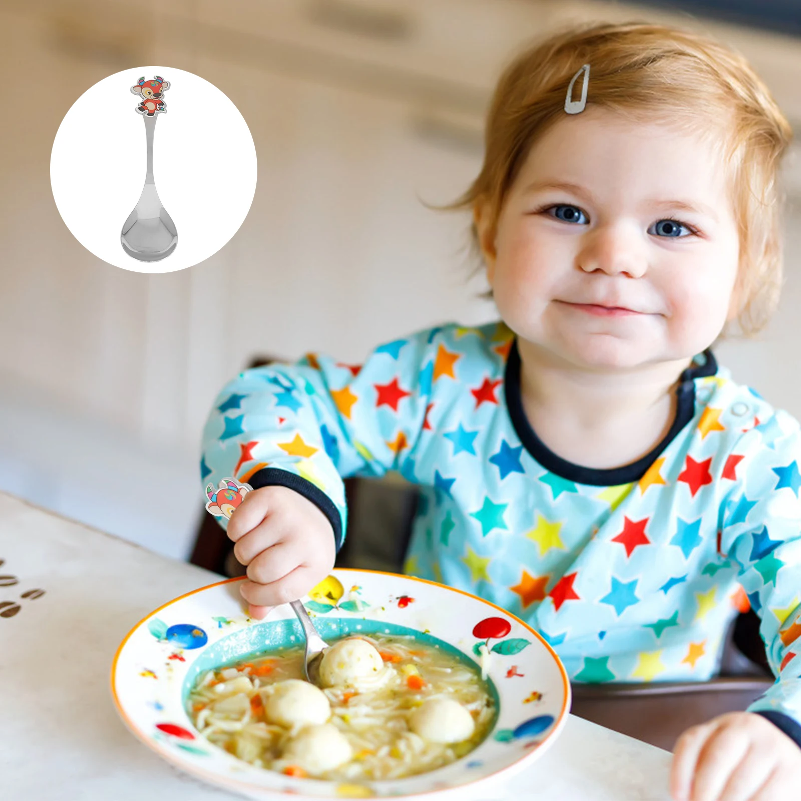 

5pcs Stainless Steel Children Spoon Animal Year Themed Practical Kid Tableware Children Spoon