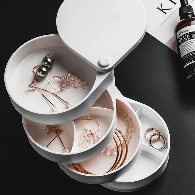 

360 Degrees Rotary Multilayer Jewelry Storage Box Holder 4 Layer Earpin Earrings Ring Makeup Organizer Plastic Jewelry Box