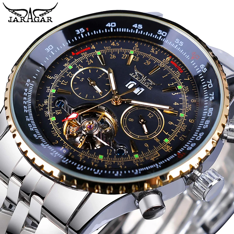 GMT976 Jaragar мужские часы с золотым циферблатом и циферблатом из нержавеющей стали от ведущего бренда класса люкс, автоматические механические часы - Цвет: GMT976