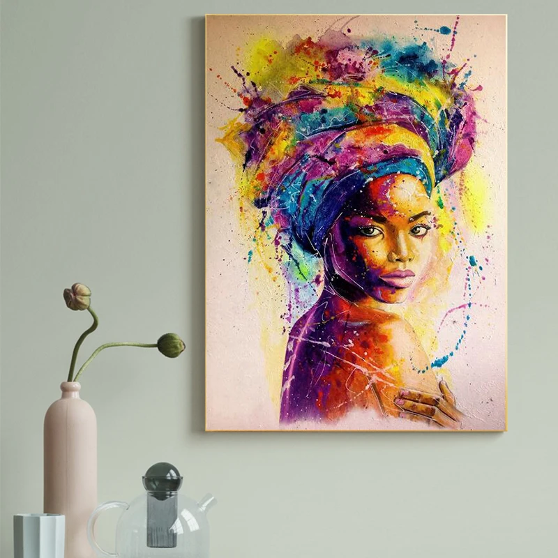 

Abstract African Girl Canvas Paintings African Black Woman Graffiti Posters Prints Wall Art Picture for Living Room Home Decor