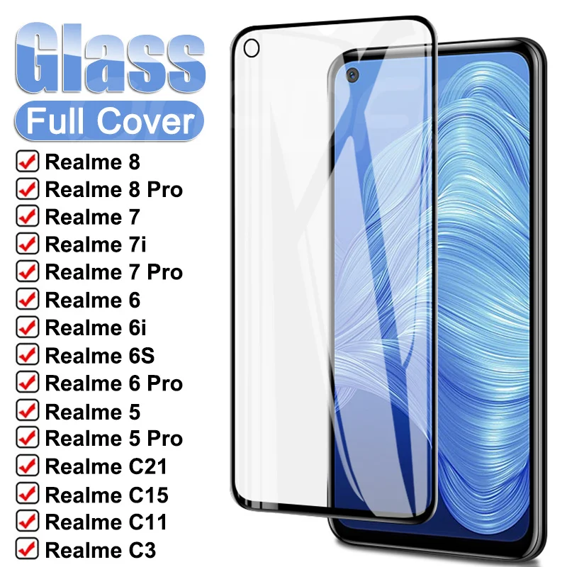9D Full Protective Glass For Realme 8 7 Pro 7i Tempered Screen Protector on Realme 6 5 Pro 6i 6S 5i 5S C21 C15 C11 C3 C3i Glass