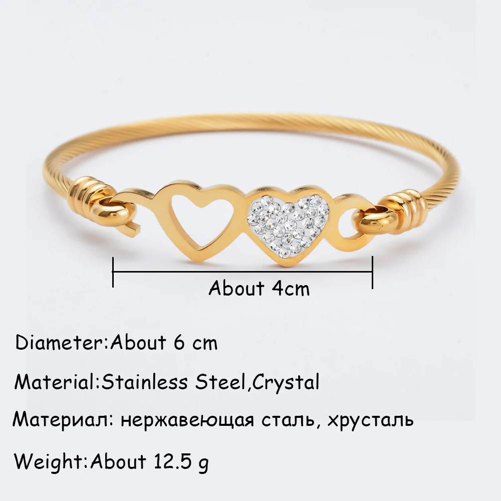 

Love Heart Jewelry Stainless Steel Luxury Bracelets for Women Hand Rhinestones Cuff Wristband Jewelry Accessories Pulseras