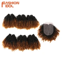fashion idol natural soft afro kinky curly hair synthetic 7 bundles lace with closure ombre blonde african weave hair bundles