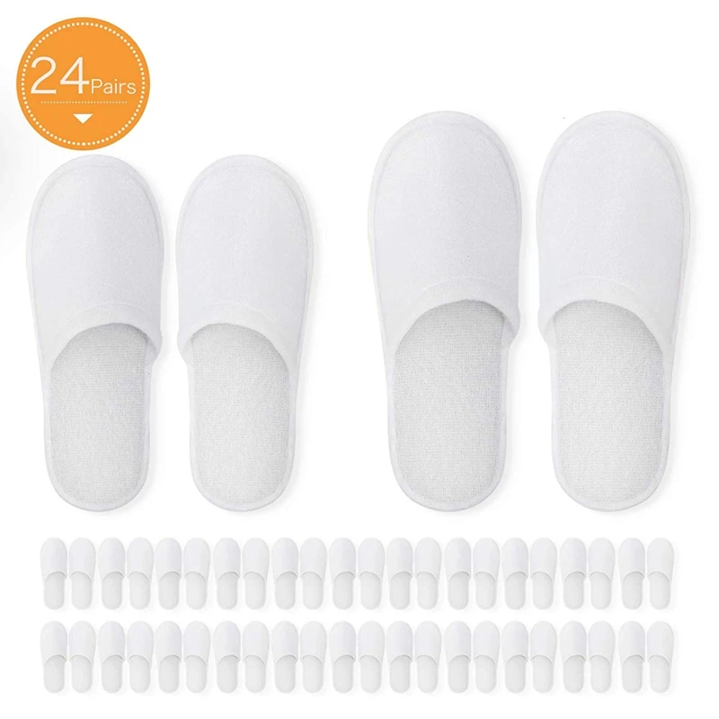 Одноразовые тапочки, 24 пары одноразовых тапочек с закрытым носком, подходящий размер для мужчин и женщин, для отелей, спа-отелей, (белые)