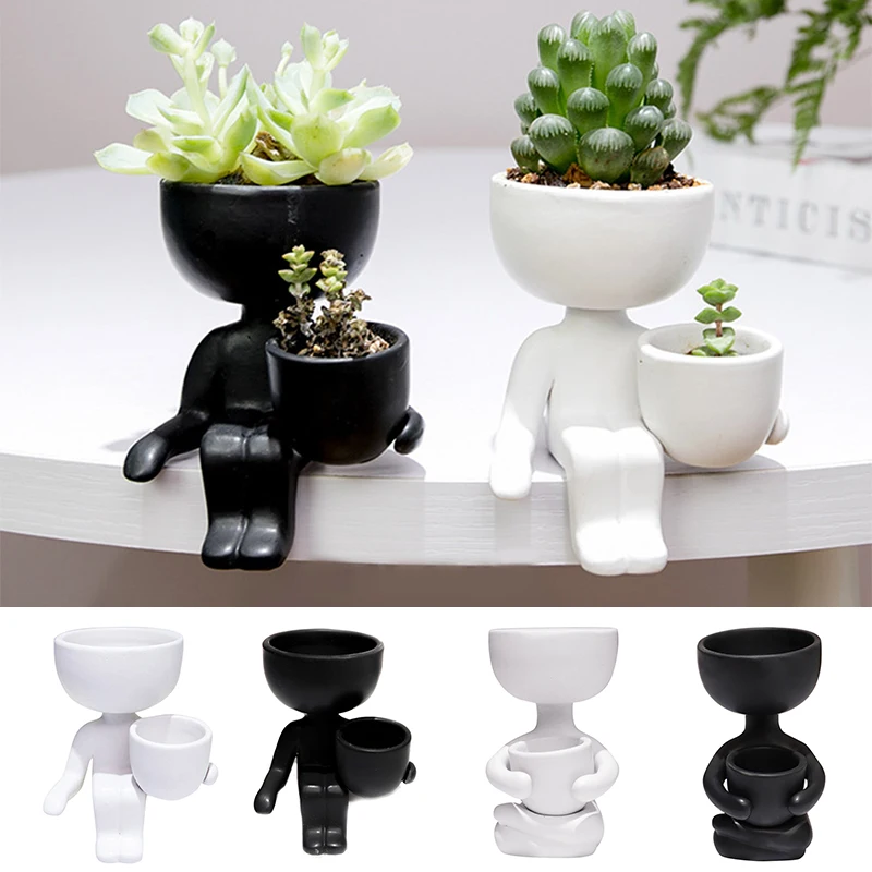 Забавный керамический цветочный горшок имитации человека маленький плантатор