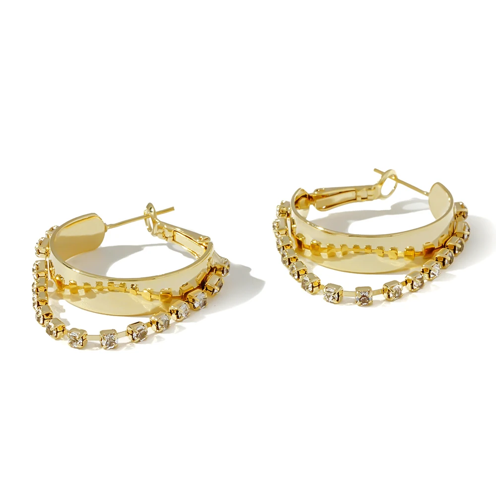 YMYW Fashion Round Golden Hoop Earrings Personalized Chain Rhinestone Copper Ear Ring Women Girls Anniversary Gift бижутерия New |
