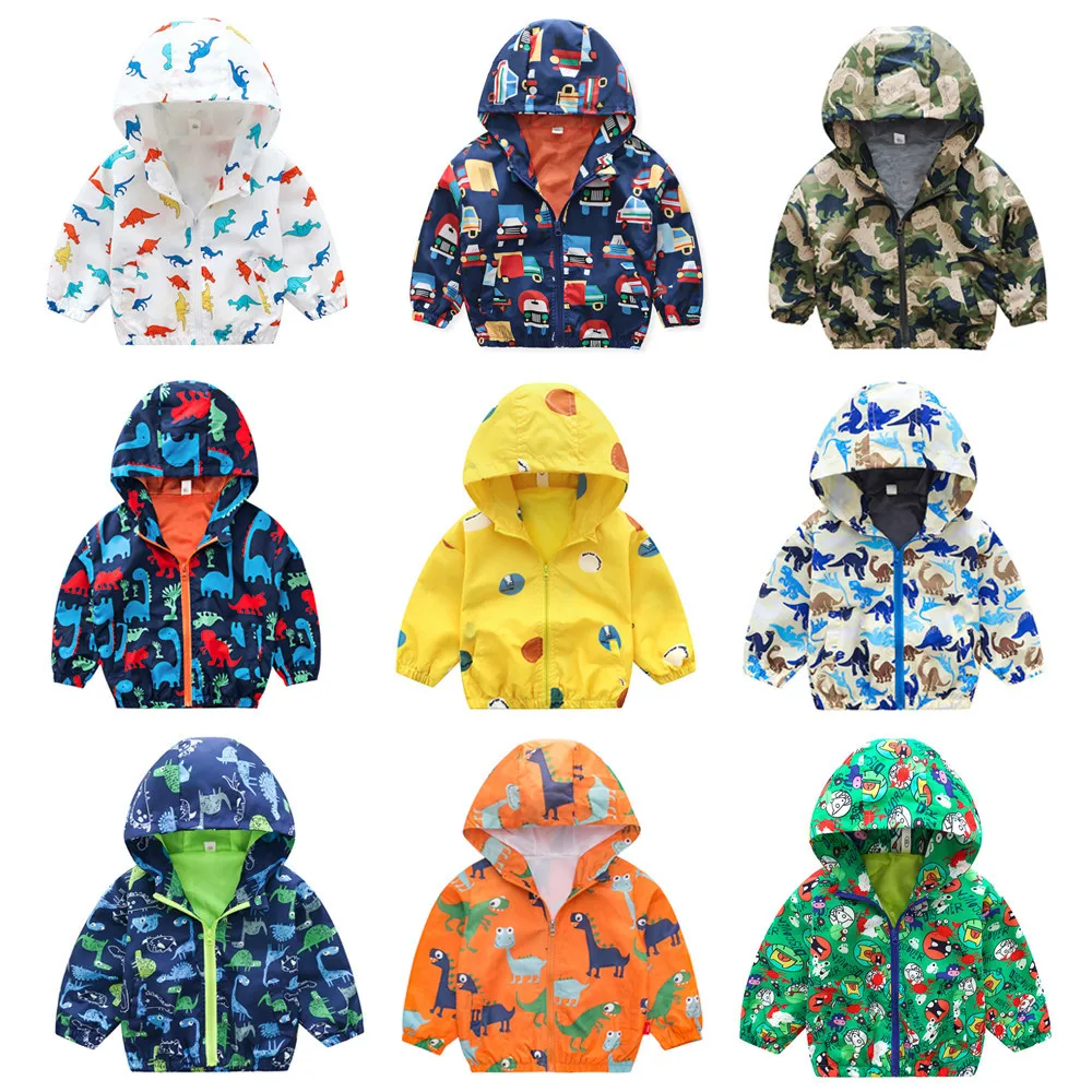 

Children's jacket spring and autumn new children's clothing boy dinosaur Hooded Outerwear cartoon windproof jacket boy Coats