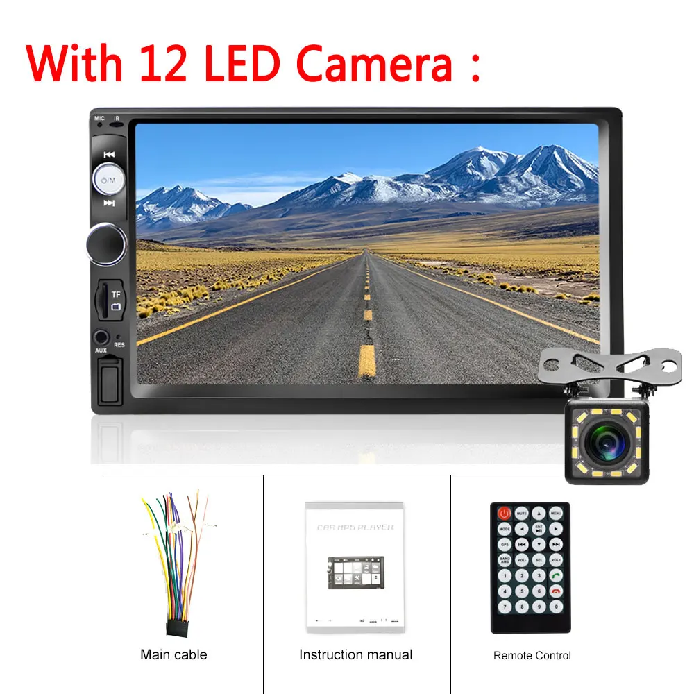 With 12 LED Camera AMPrime 2 Din автомагнитола 24 В Авторадио " сенсорный экран автомобильный мультимедийный плеер Авто MP5 Bluetooth USB TF FM 2din Автомагнитола стерео - Color: With 12 LED Camera