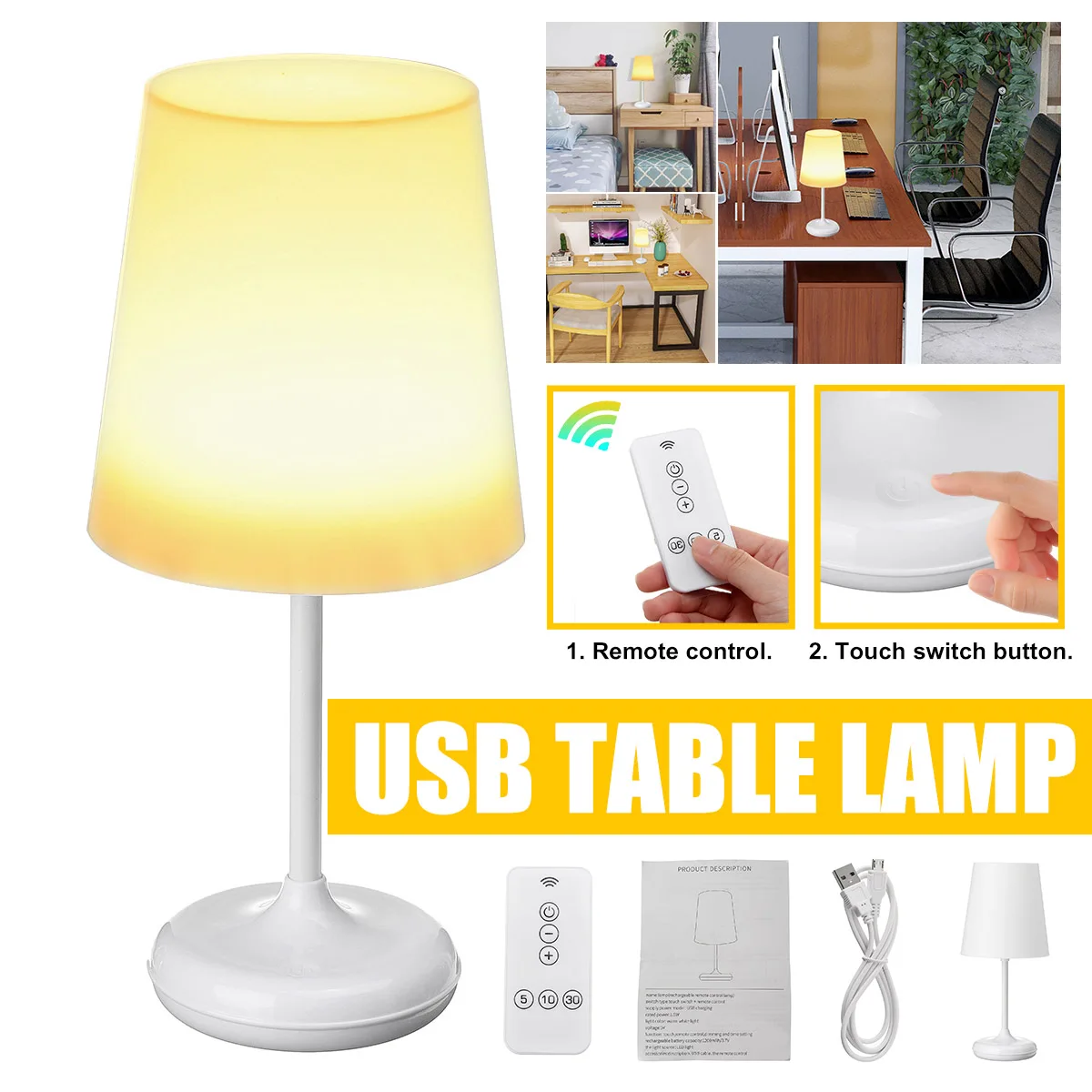 

Creative Wireless LED Table Lamp USB Rechargeable Adjustable Bedside Night Light with Remote Controller