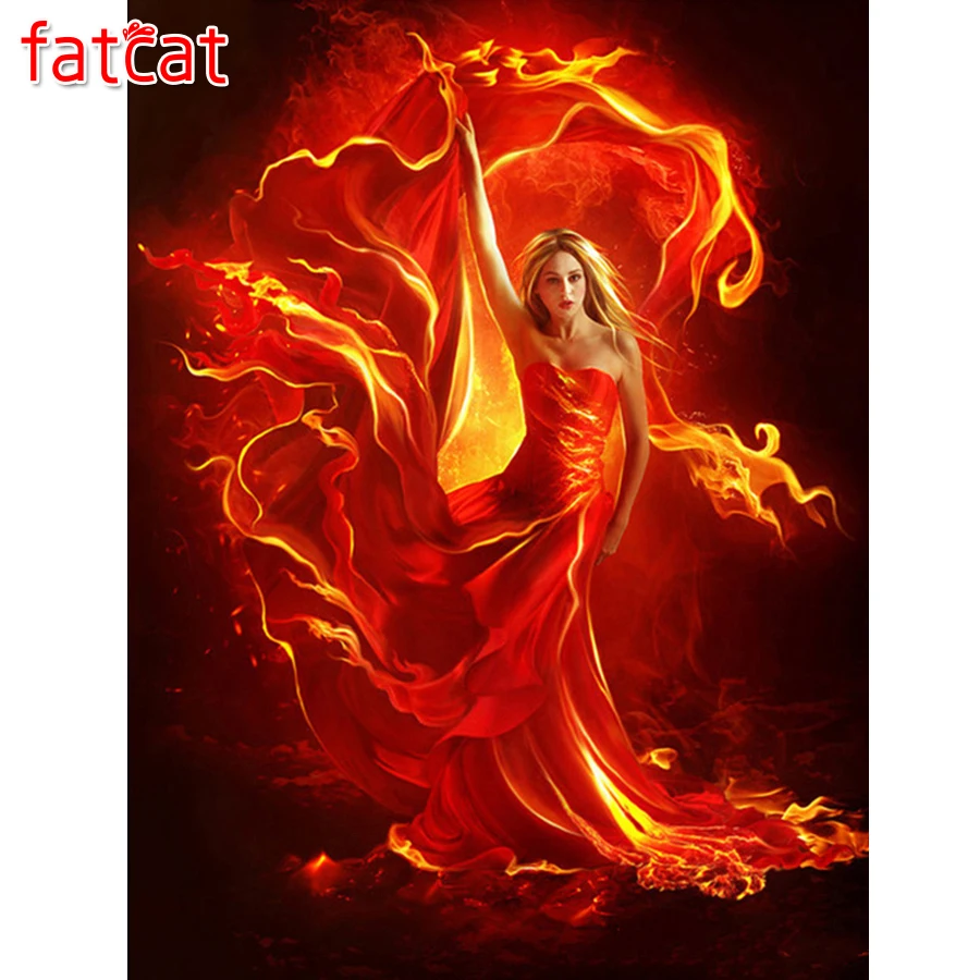 

FATCAT Flame girl 5d diy diamond painting full square round drill diamond embroidery kits wall decoration AE2981