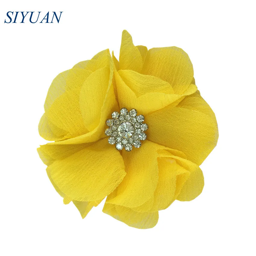 12-yellow 120 шт./лот,, 6 см, ткань, шифон, цветы, стразы, на пуговицах, для девушек, на каждый день, головные уборы, свадебные аксессуары TH301 - Цвет: 12-yellow