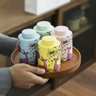 Ceramic Macaron Color Tea Pot Girl Series Flower Candy Storage Tank Sealed Jar Ceremony Accessories Teaware | Дом и сад