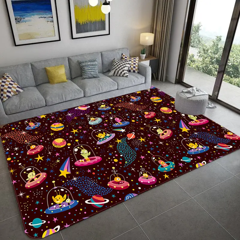 

Interest Rocket space Pattern Children Flannel Carpet Baby Hand Print Rug Baby Play Mat Rectangular Children Carpet