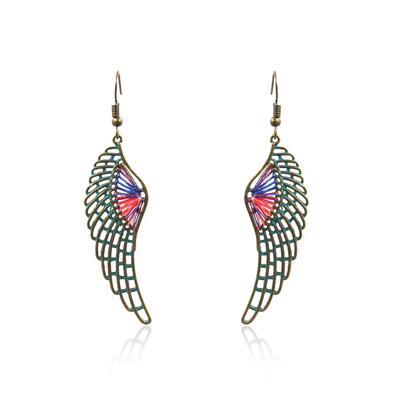 Богемные ретро серьги с крыльями ангела и перьями филигранная ярь-Медянка