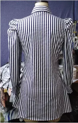

2021 New New striped Puff Sleeve Trendy ElegantWomen Striped Printed Long Mini Shirt Dress Office Lady Slim Waist Tops
