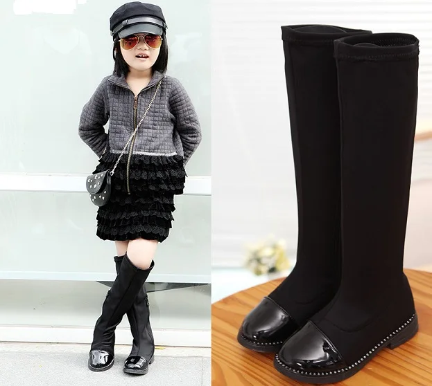 

2019 winter new girls over the knee boots students plus velvet princess boots big children small high-heeled children snow boots