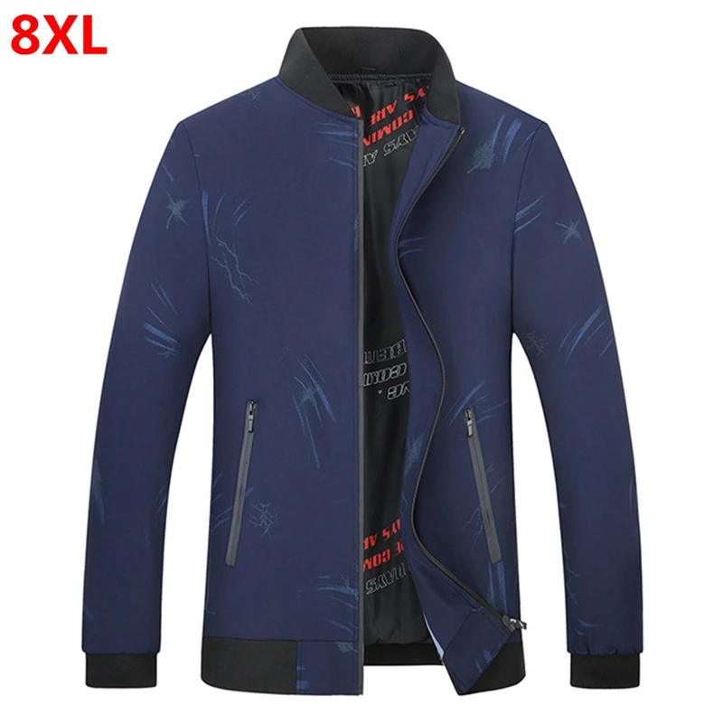 

Autumn new thin men's baseball collar jacket men plus fertilizer XL 130kg casual round neck print jacket