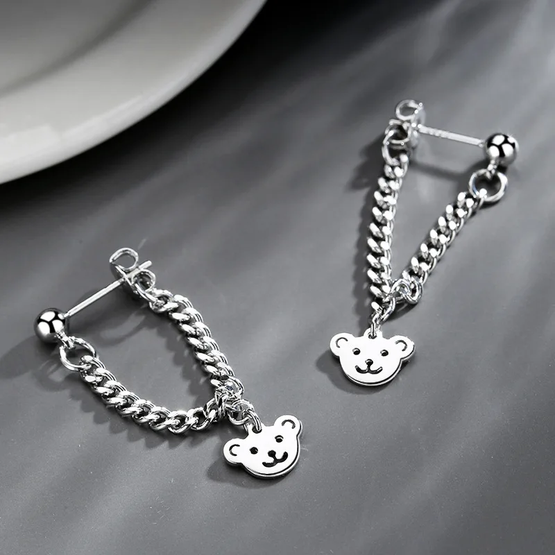 

925 стерлингового серебра с кисточками и медвежонком шарм висячие серьги в виде капель с кристаллами в форме для женщин модная детская вечер...