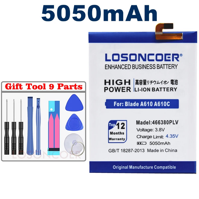 LOSONCOER 5050 мА/ч, 466380PLV 466380PVL Батарея для zte лезвие A610 Батарея A610C A610T BA610C BA610T