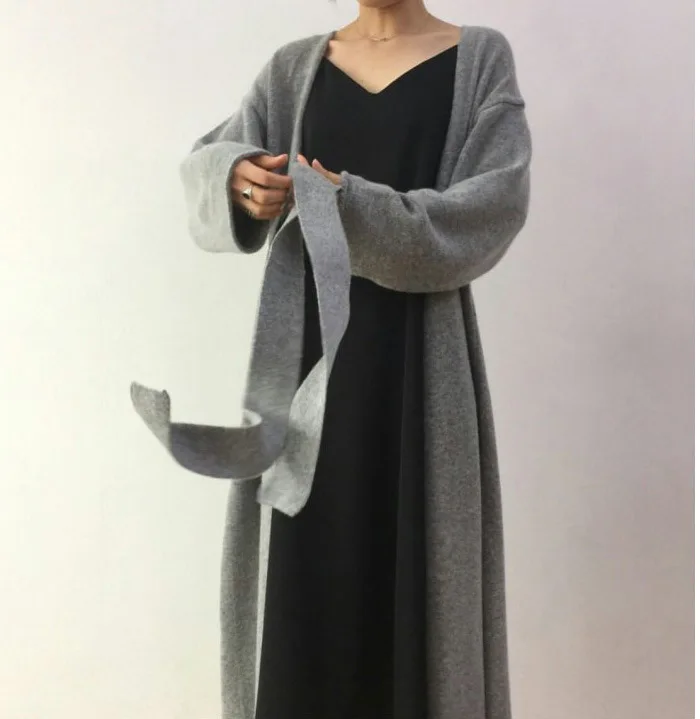 Autumn Winter Women's Cardigan Simple Belt Female New Fashion Long Coat Loose Type Wool Knitted Cardigan Female Outwear
