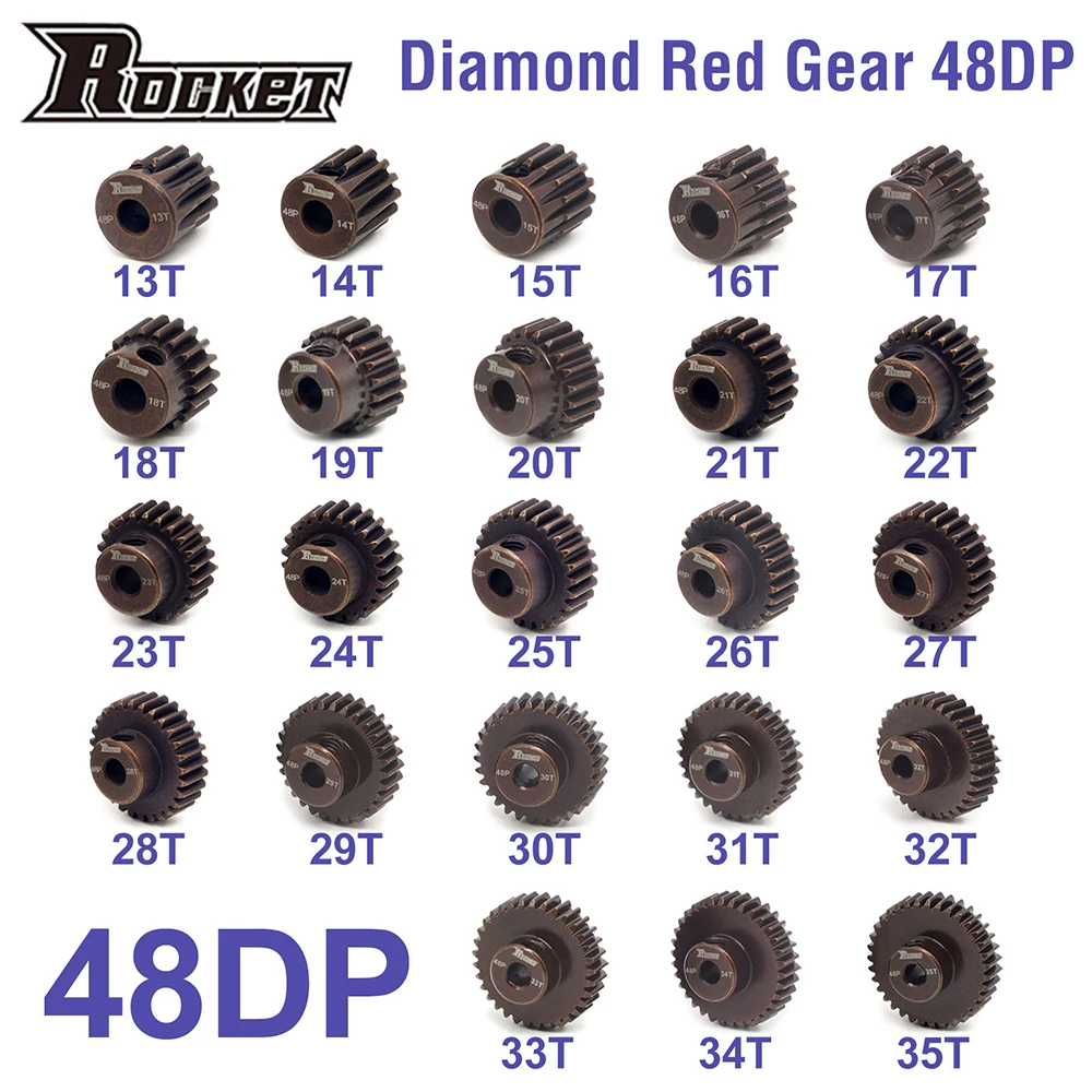 

Rocket 48DP 3.175mm Hardened Metal Pinion Gear 13T-35T Gear Set for 1/10 1/12 1/14 RC Buggy Car Monster Truck F540