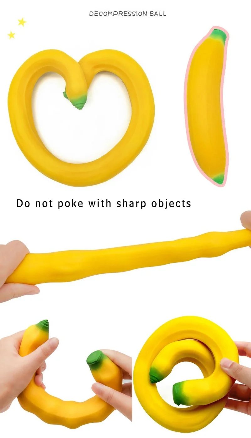 

Stretchy Banana Sensory Toy Squish Stress Relief Toys Fidget Toys for Kids and Adults Straps Pendant Squeeze Stress