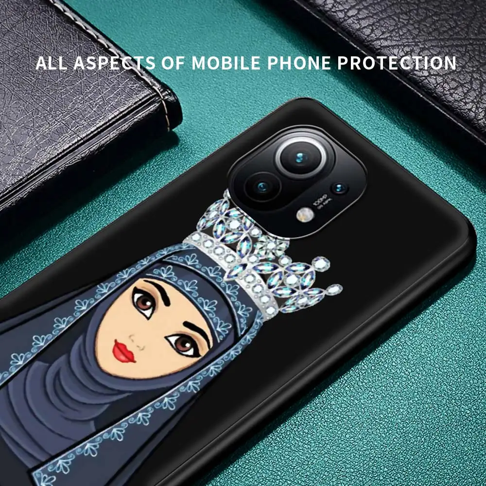 

Silicone Phone Case For Xiaomi Poco X3 NFC M3 11 Mi 10T Pro 9T Note 10 Lite 5G Coque Cover Woman Crown Hijab Face Muslim Gril