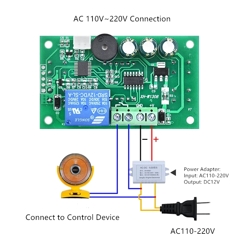 Регулируемый цифровой датчик охлаждения окружающей среды W1308 переменный ток 220 В