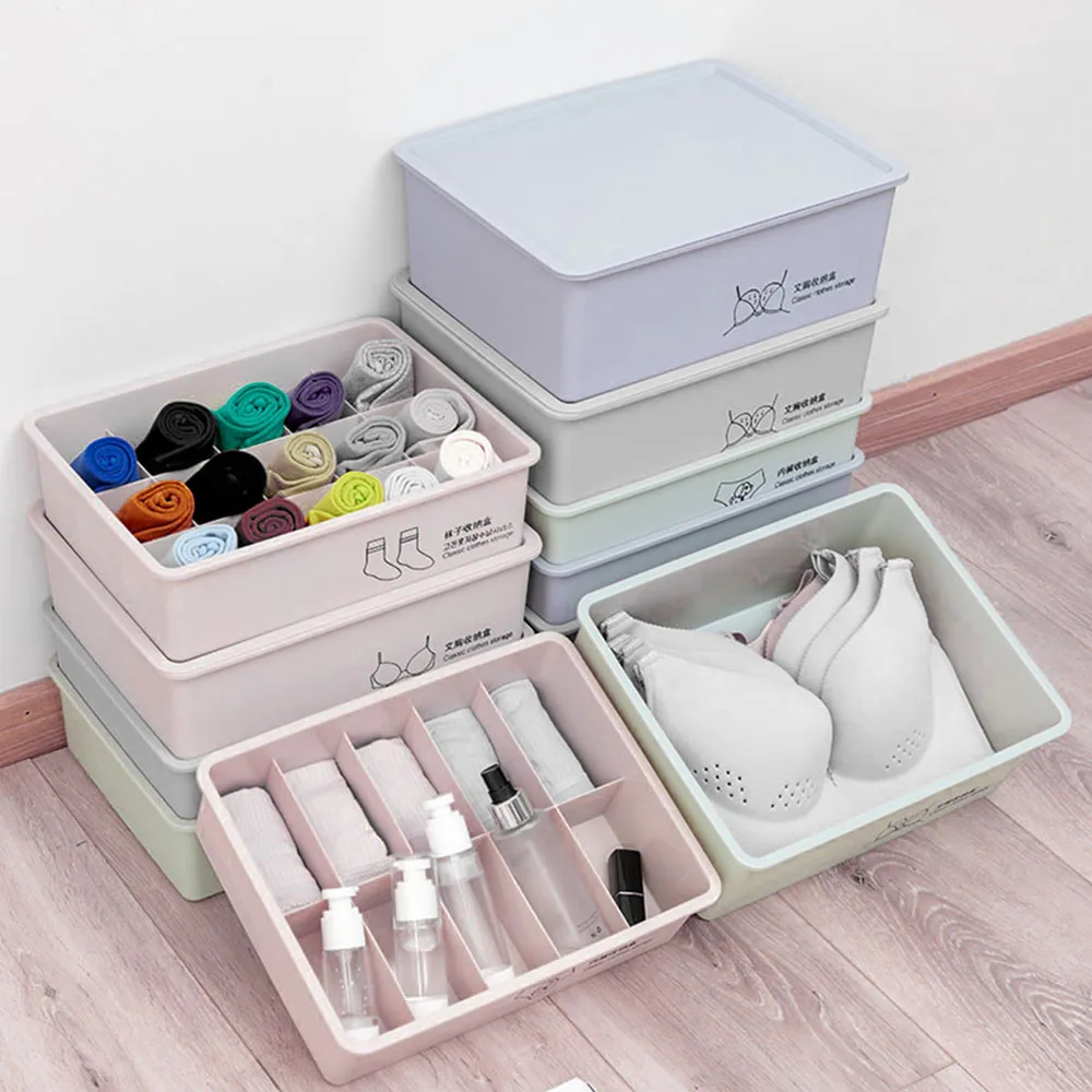 

Multi-size Underwear Storage Box Plastic Drawer Closet Organizers Solid Color Case Home Decor for Bras Briefs Socks Ties Scarfs