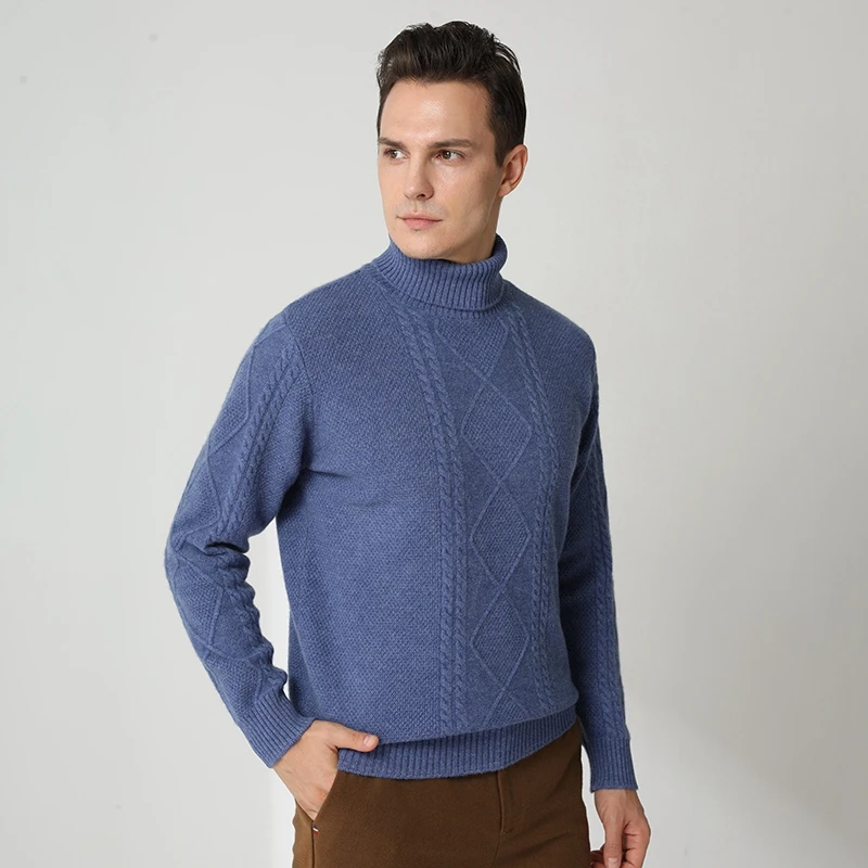 Top Grade High Lapel Menswear 100% Pure Cashmere Sweaters  Knitted Jumpers Male Autumn Winter Thicker Soft Boys Tops