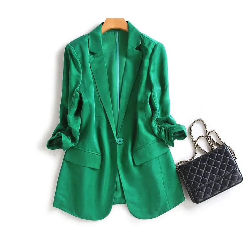 

Плиссированное платье с рукавом «три четверти» офисные женские туфли пиджаки для женщин для 2021 сезон: весна-лето корейский пиджак Элегантн...