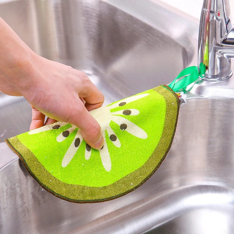 

Cartoon Fruit Pattern Towel Rug Hanging Absorbent Cloth Towels Kids Handkerchief Kitchen Cleaning Dish Cloth Dishwashing Sponge