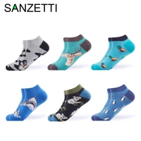 sanzetti 6 pairslot mens colorful summer socks casual novelty combed cotton happy hip hop plaid striped dress boat ankle socks