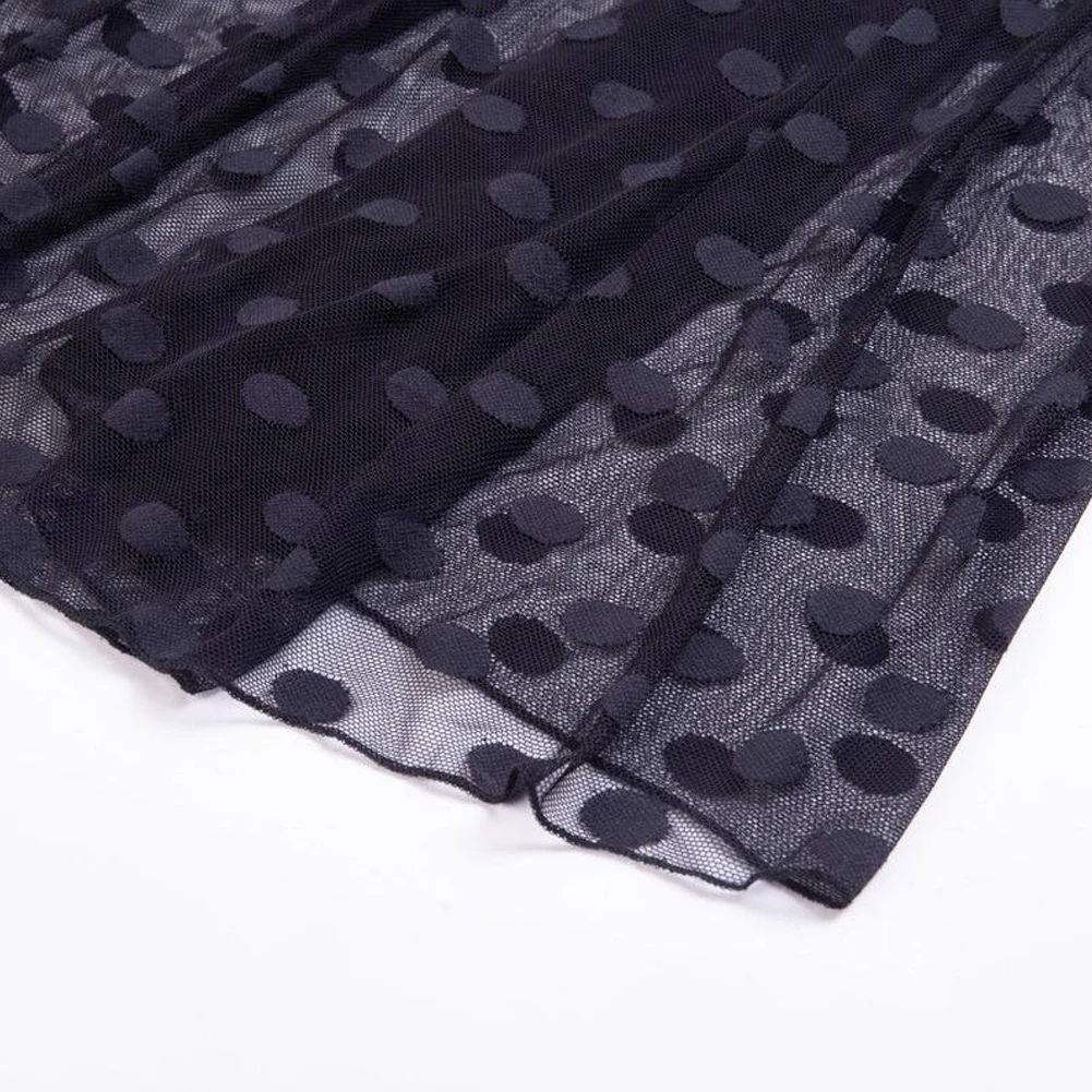 

Women Summer Beach Sundress Boho Maxi High Waist Sheer Skirt Retro Polka Dot Long Skirts Club Party