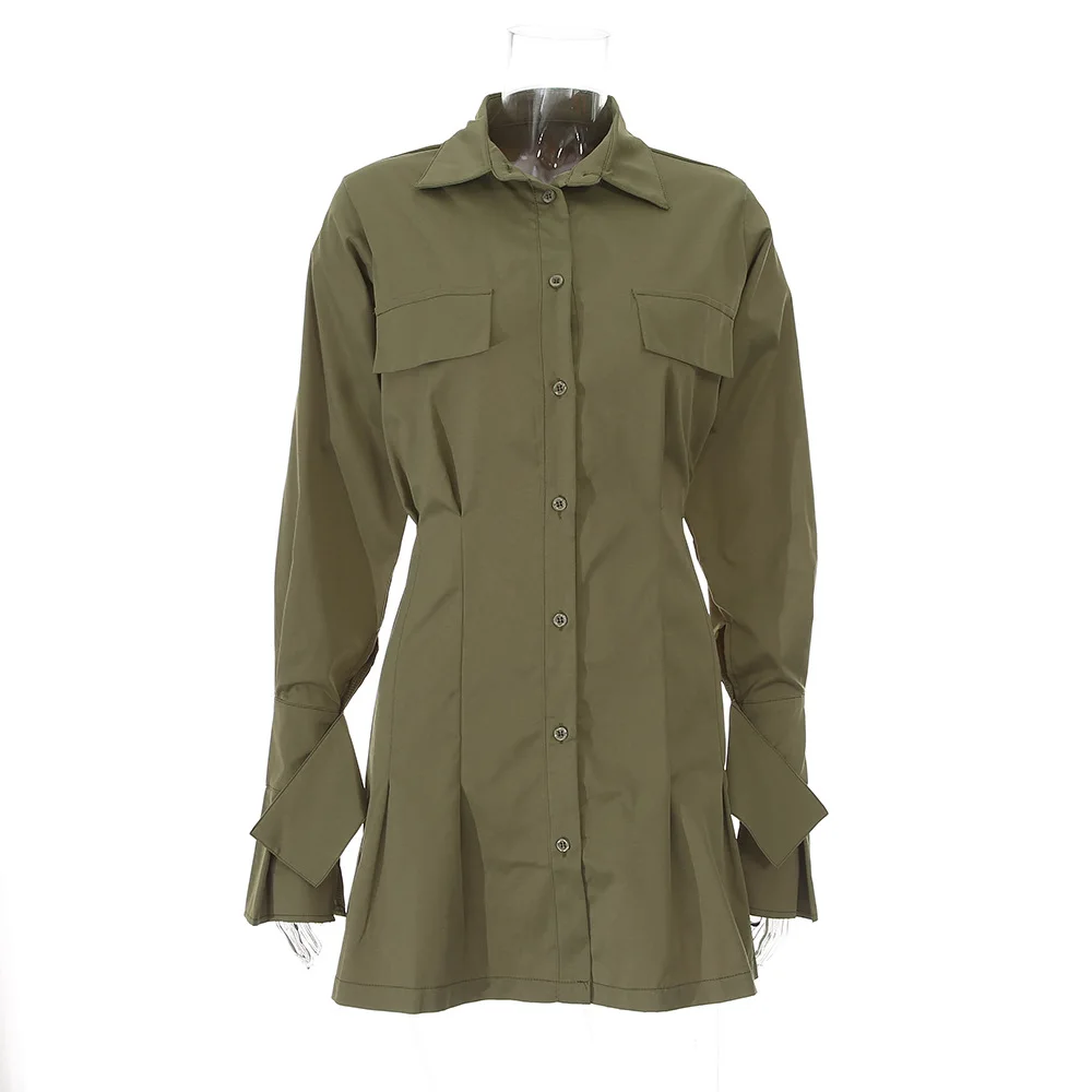 

Shirt Dress for Women Long Sleeve Slim High Waist Mini Beach Dress 2020 New Autumn Turn Down Collar Elegant Sexy Party Dress