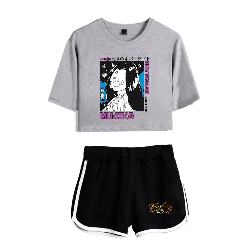 

The Promised Neverland Harajuku Set 2 Piece Kawaii Sexy Women Print Home Suit Girls Casual Streetwear Summer Graphic Print