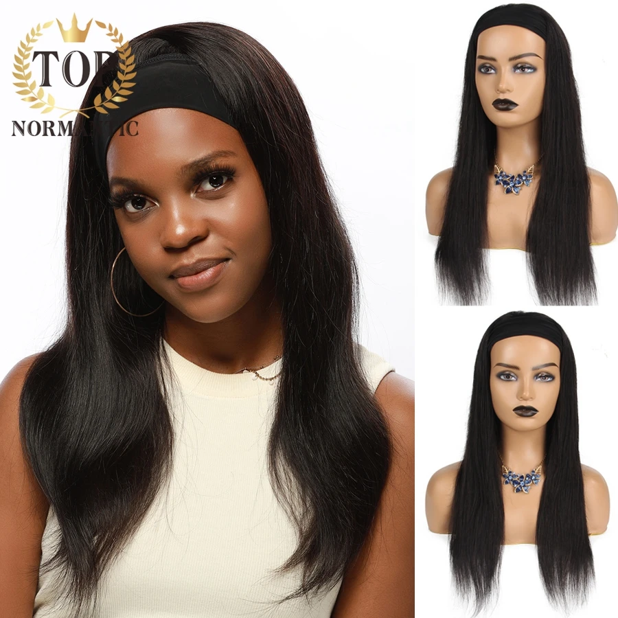

Topnormantic Nature Color Brazilian Remy Human Hair Wigs For Women Silky Straight Headband Wig Full Machine Wigs