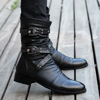autumn and winter long leather boots increase in mens martin boots tooling boots pointed toe high top mens boots wholesale