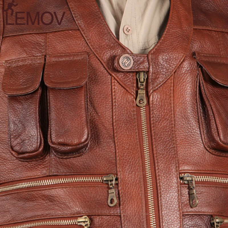 LEMOV брендовый жилет из натуральной коровьей кожи мужской для фотографии с