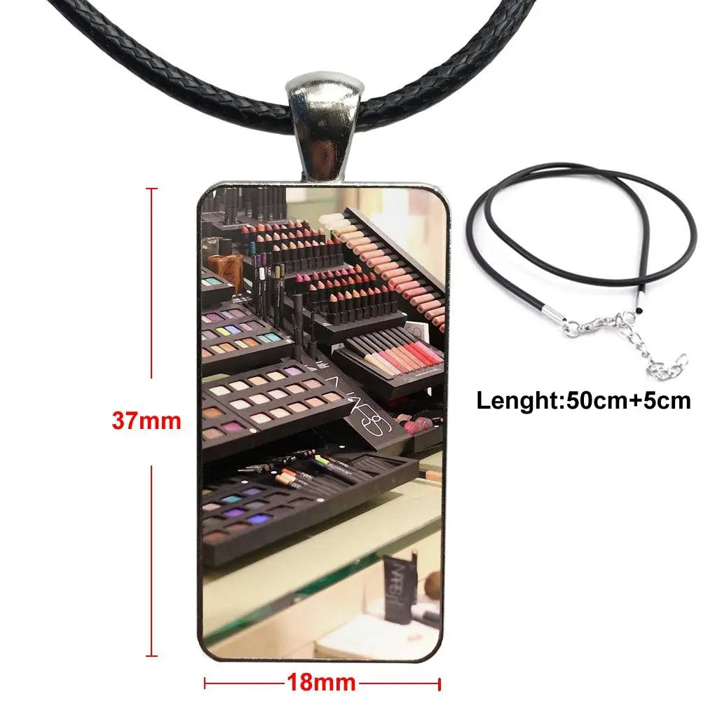 

Girl Makeup Kit Make Up Fashion Glass Cabochon Necklace With Women Statement Pendant Rectangle Necklaces Jewelry For Wedding