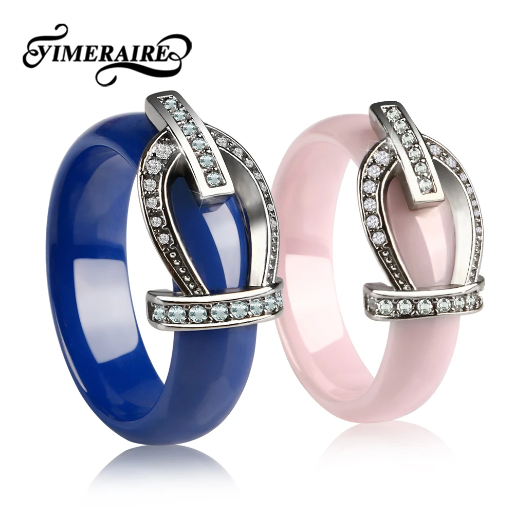 TUHE Модные женские кольца со стальным ремешком и пряжкой стразами черные белые