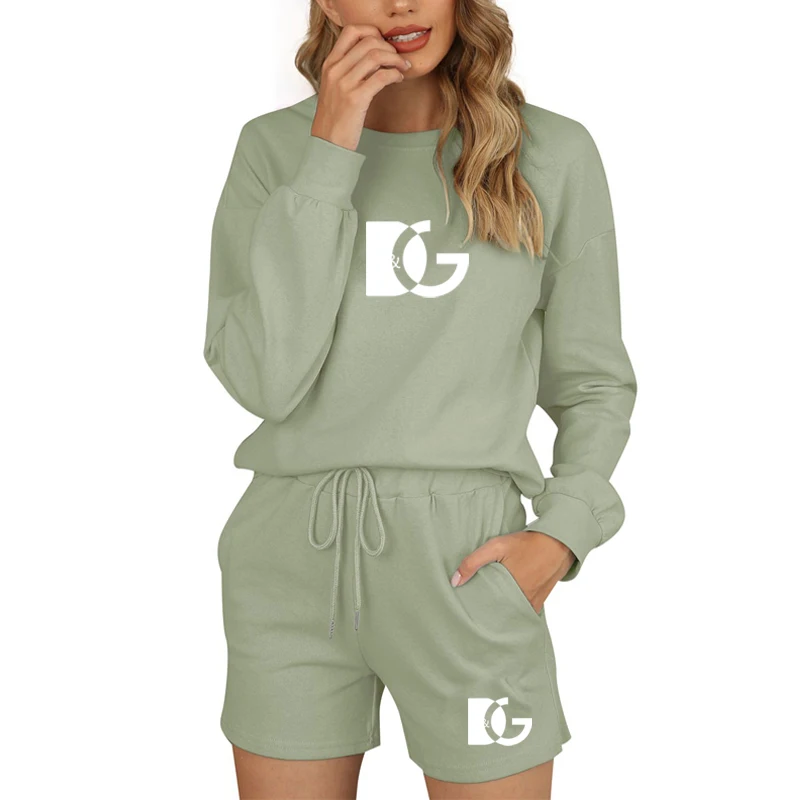 

Spring Best Seller Sportswear Women Loose Comfortable Long Sleeve Cotton Shorts Two Sets of Solid Color Sportswear