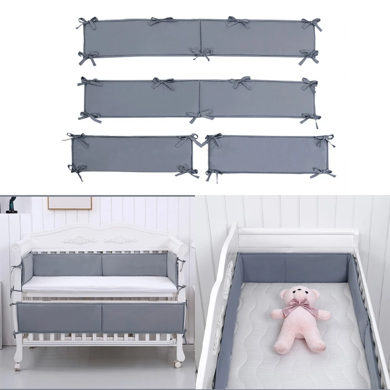 

4 Pcs Solid Color Baby Crib Bumper Newborn Cot Protector Pillows Infant Bed Cushion Mat Nursery Bedding Room Decor