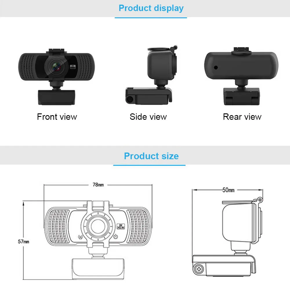 

2K/1080P HD Webcam 4MP Computer PC WebCamera w/Stand Microphone Cover for Youtube Live Broadcast Video Calling Conference Work